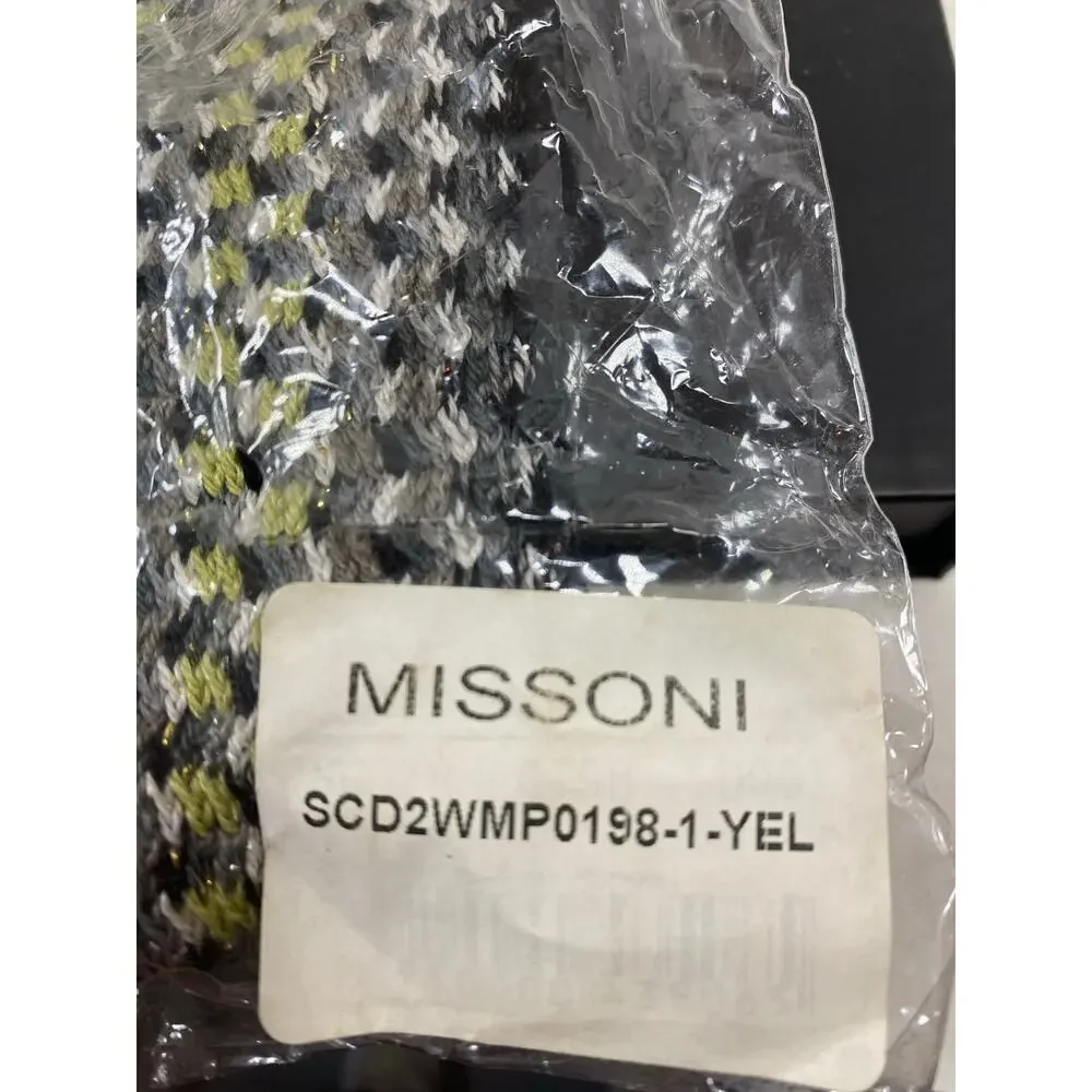 Missoni Knit Scarf w/ Lurex Black/Yellow/Gray NEW